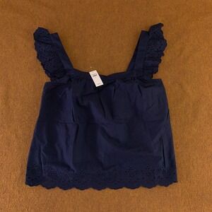 Gap Body Womens Size Large Navy Blue Poplin Eyelet Pajama Tank Top NWT